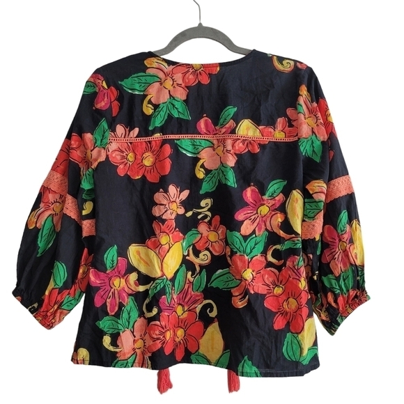 ModaPosa Black & Red Citrus Floral Leola Puff-Sleeve Top Shirt - Picture 3 of 12